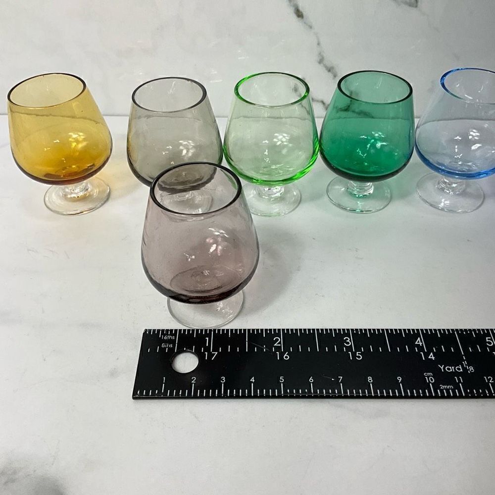 MCM Multicolor Glass Brandy Snifters - Blue Green Amber Gray Purple - Picture 6 of 7